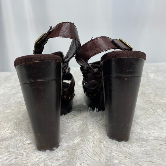 Zodiac Vintage Brown Leather Woven Platform Block Heels Approx 9 - Picture 4 of 10